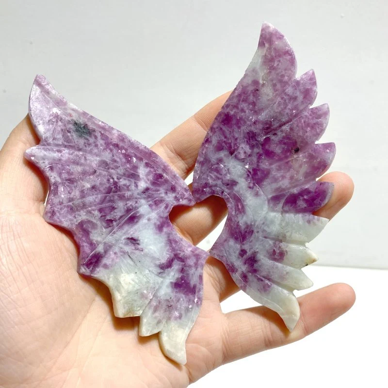 4 Pairs Spark Lepidolite Demon Angel Wing Carving With Stand - Image 5