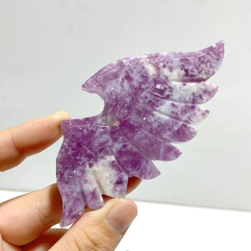 4 Pairs Spark Lepidolite Demon Angel Wing Carving With Stand - Image 6