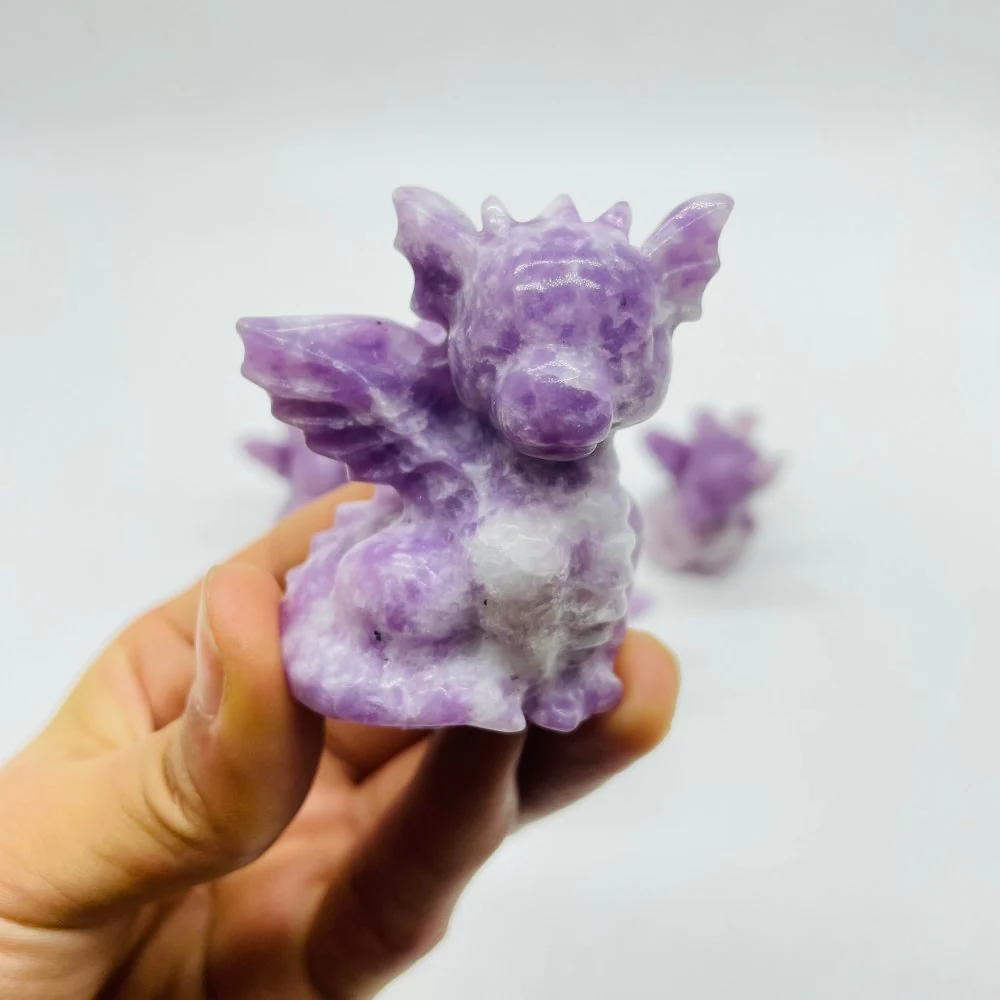 Lepidolite Garden Baby Dragon Carving Sculpture Wholesale - Image 2