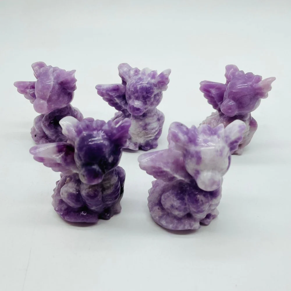Lepidolite Garden Baby Dragon Carving Sculpture Wholesale - Image 3