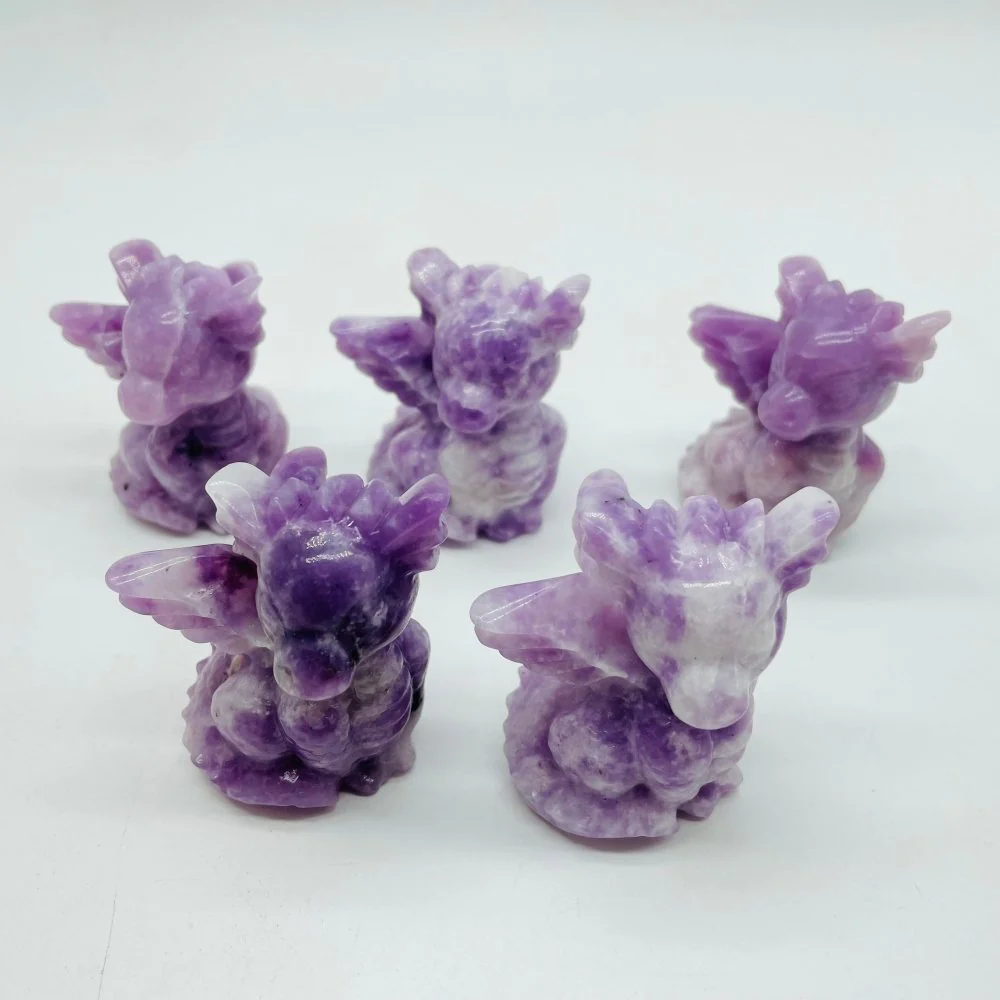Lepidolite Garden Baby Dragon Carving Sculpture Wholesale - Image 5