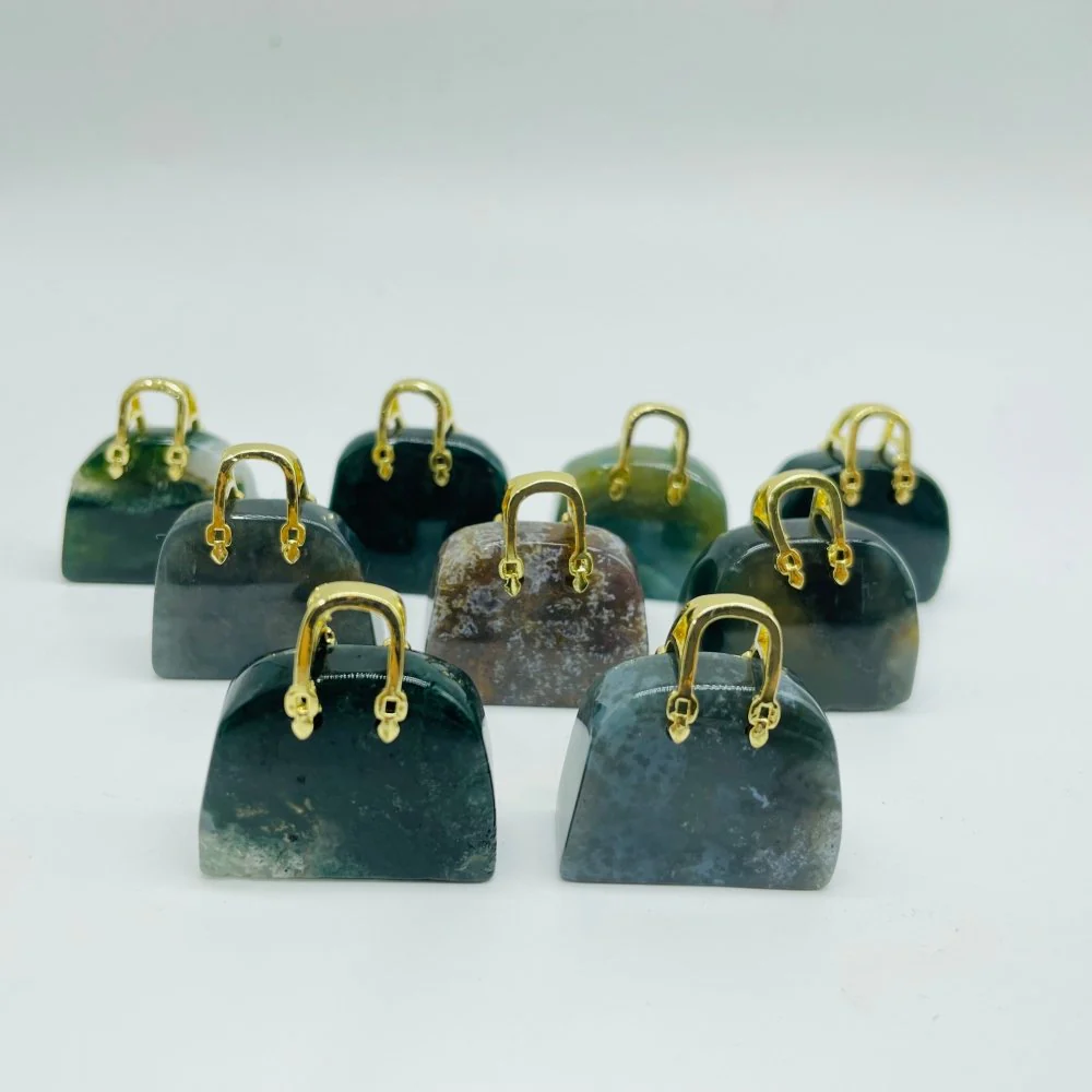 Lepidolite & Moss Agate Handbag Carving Wholesale - Image 5