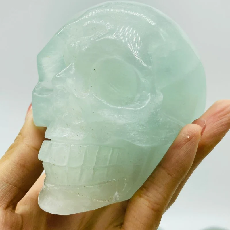 7 Pieces Light Color Fluorite Halloween Skull Carving - Image 3