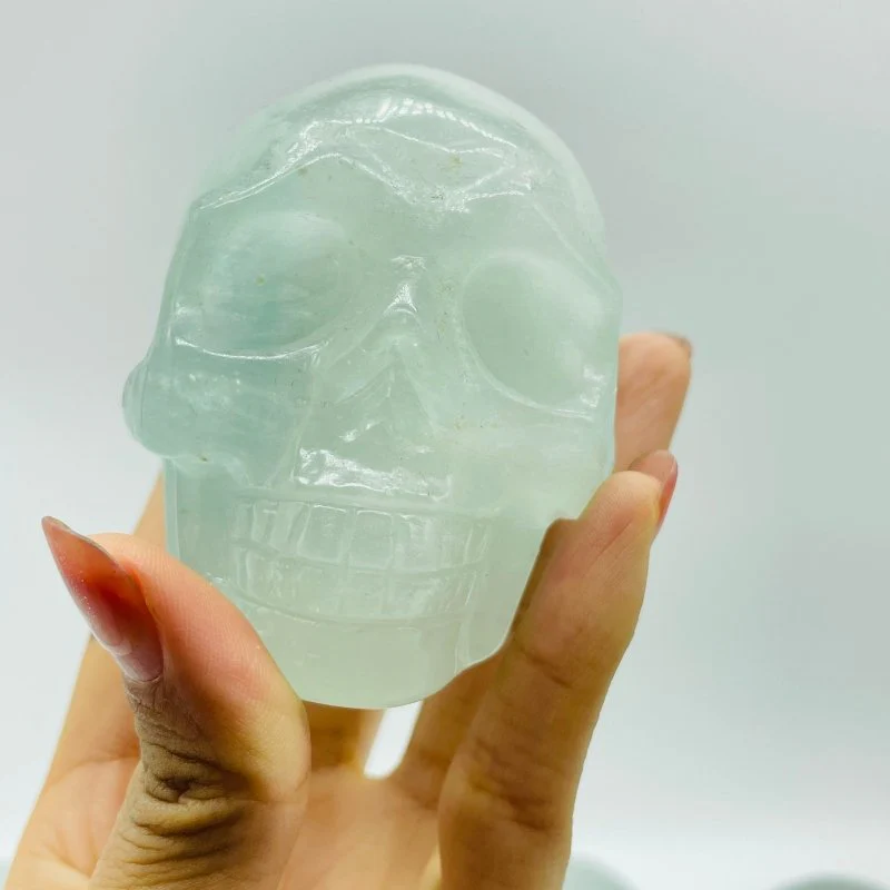 7 Pieces Light Color Fluorite Halloween Skull Carving - Image 6