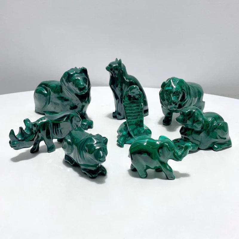 8 Pieces Malachite Animals Carving