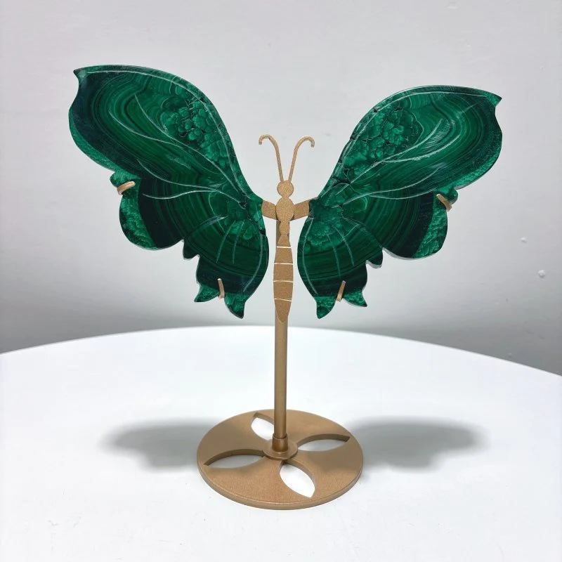 Malachite Butterfly Wing Crystal Carving With Stand - Image 2