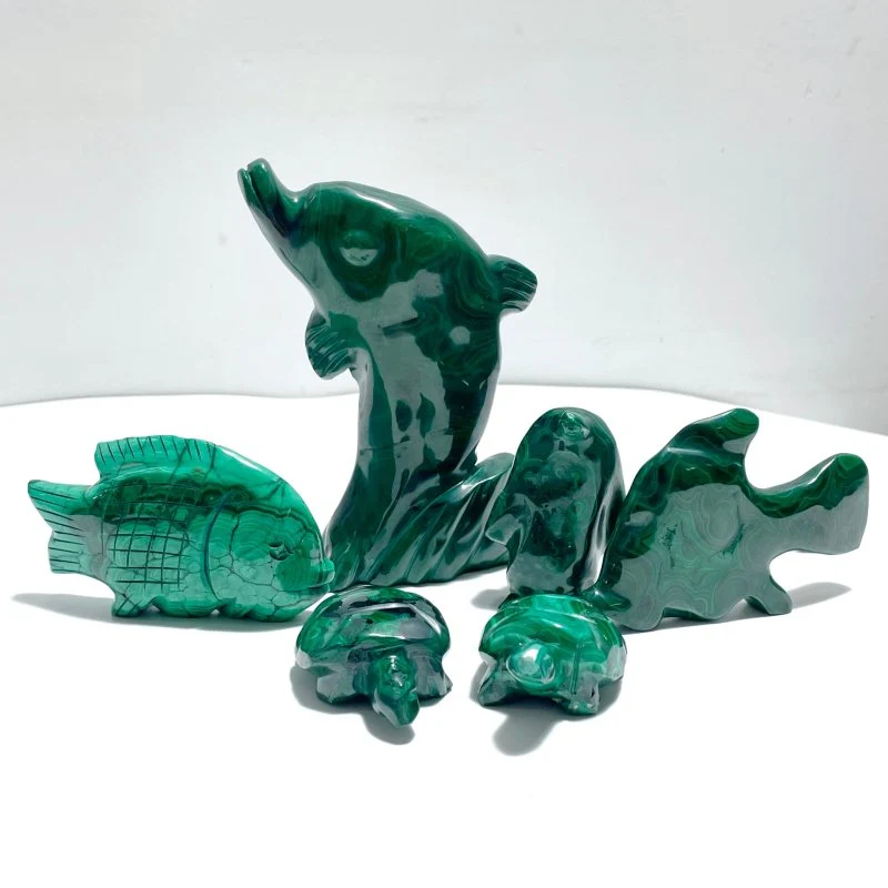 6 Pieces Malachite Sea Animals Carving