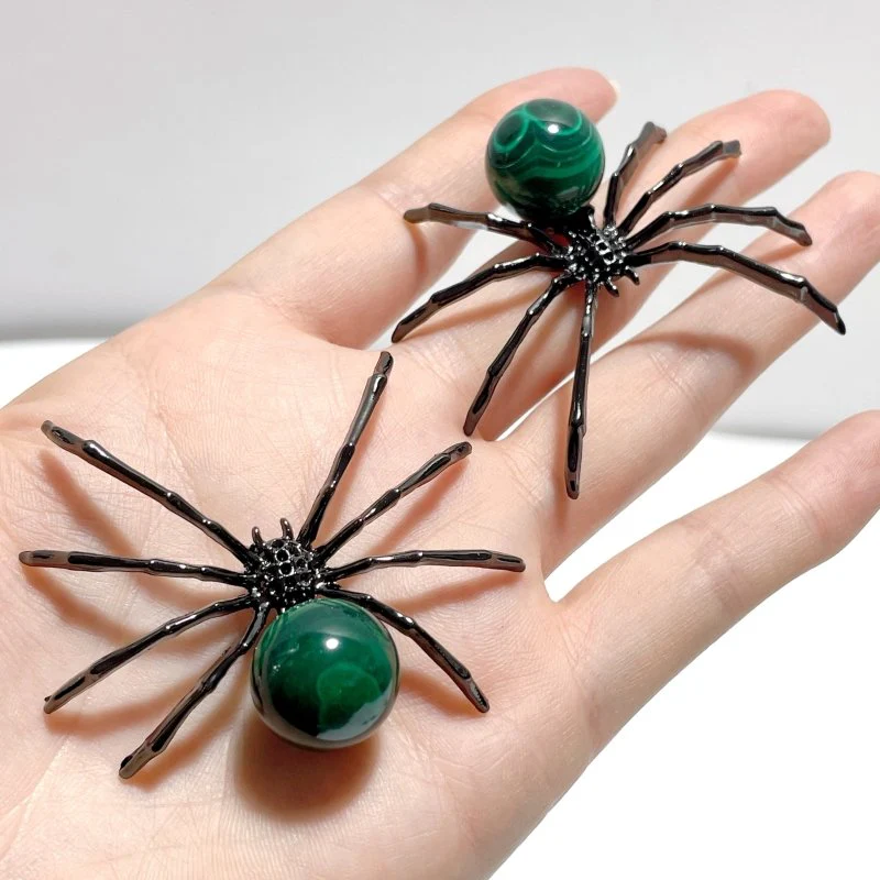 Malachite Sphere Spider Ornament Handmade Alloy Spider Wholesale - Image 3