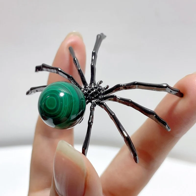Malachite Sphere Spider Ornament Handmade Alloy Spider Wholesale - Image 4