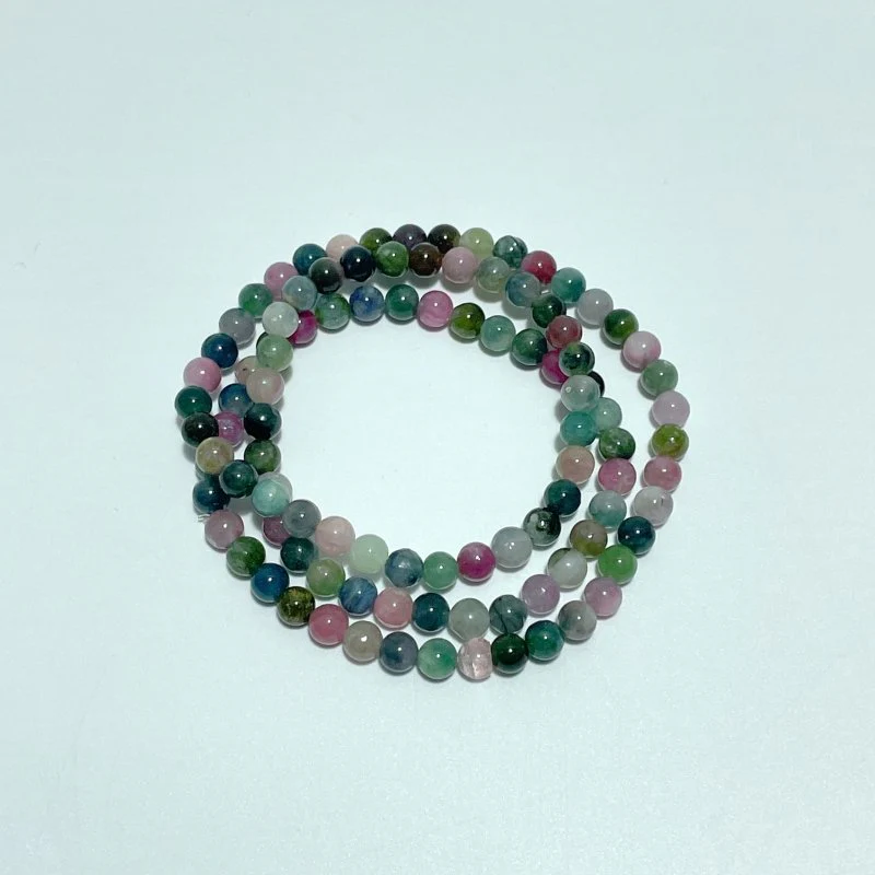 Mini Beads 5mm Colorful Tourmaline 3-Loop Bracelets Wholesale