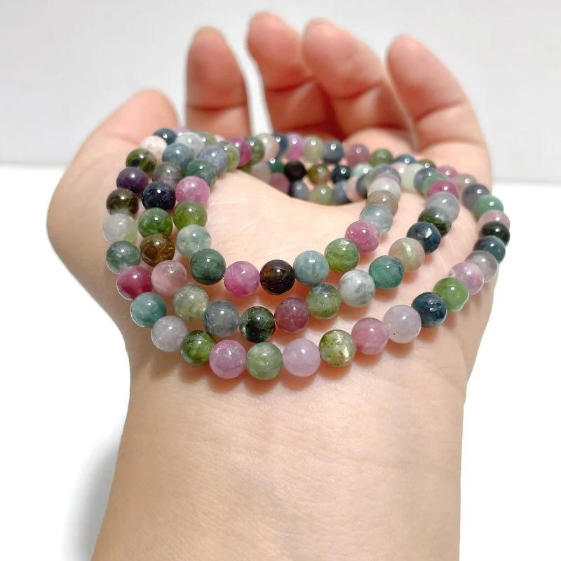 Mini Beads 5mm Colorful Tourmaline 3-Loop Bracelets Wholesale - Image 2