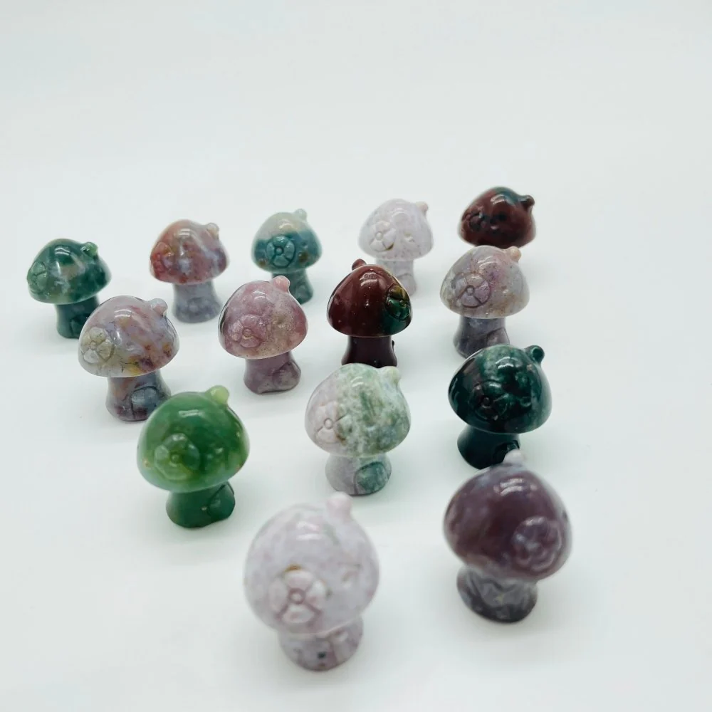 Mini Beautiful Ocean Jasper Mushroom House With Flower Carving Wholesale - Image 3