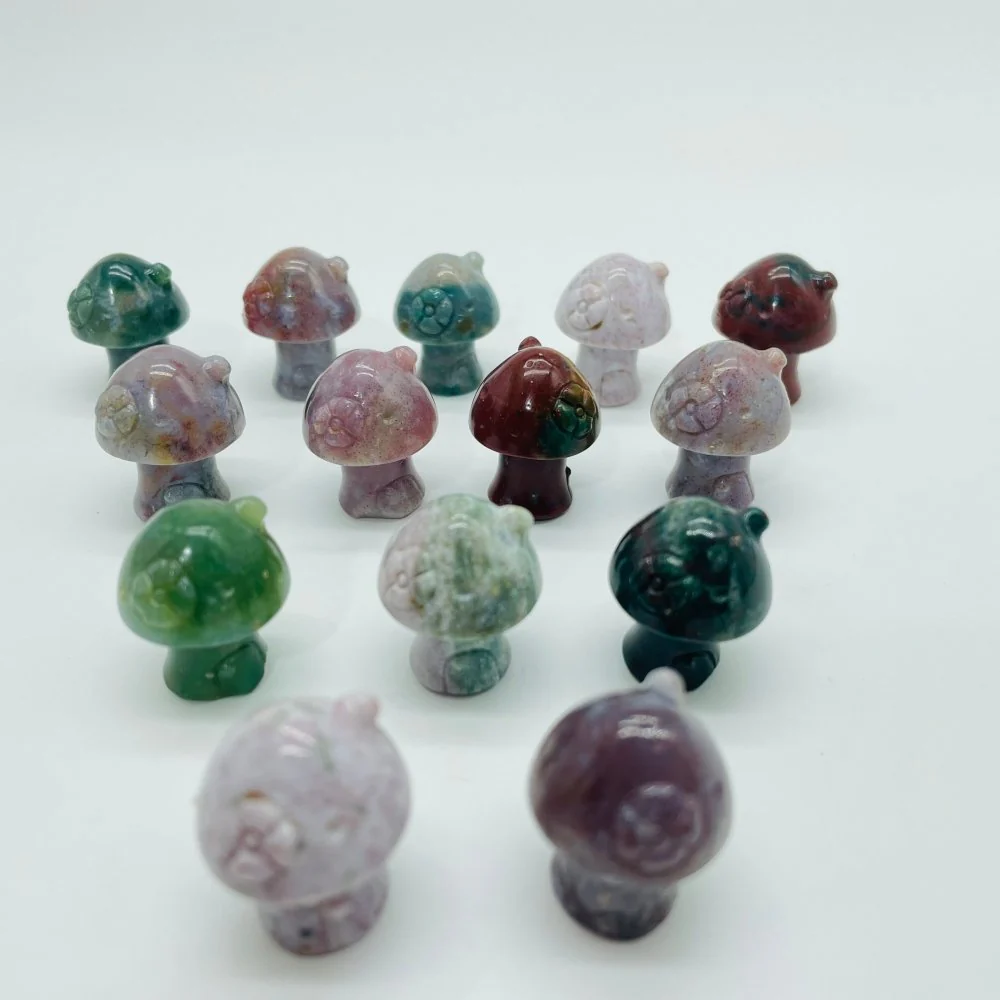 Mini Beautiful Ocean Jasper Mushroom House With Flower Carving Wholesale - Image 4