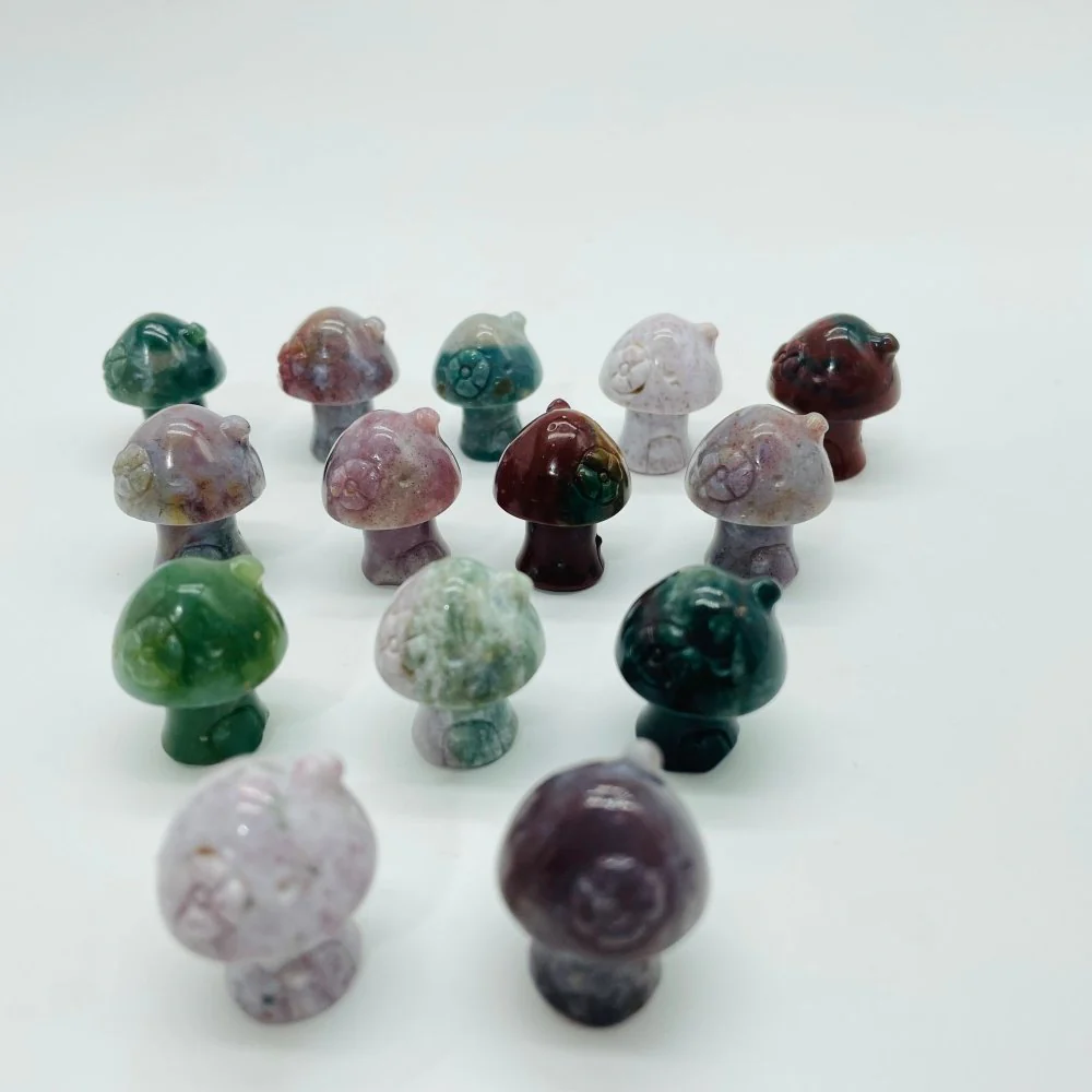 Mini Beautiful Ocean Jasper Mushroom House With Flower Carving Wholesale - Image 5