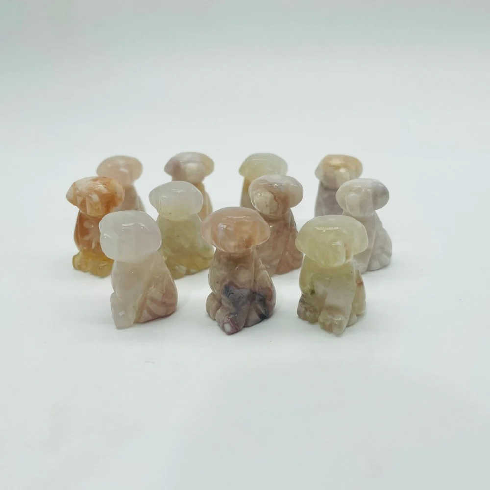 Mini Flower Agate Dog Sakura Agate Carving Wholesale - Image 4
