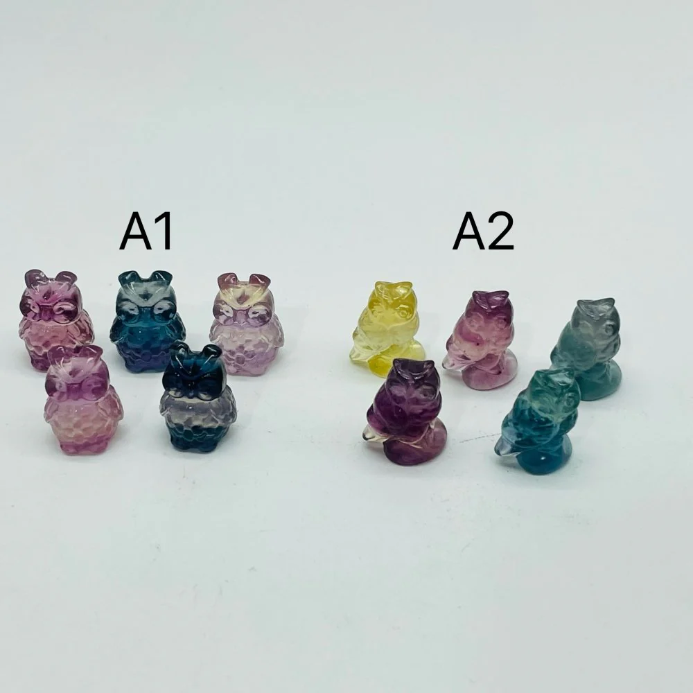 Mini Rainbow Fluorite Owl Carving Wholesale - Image 2