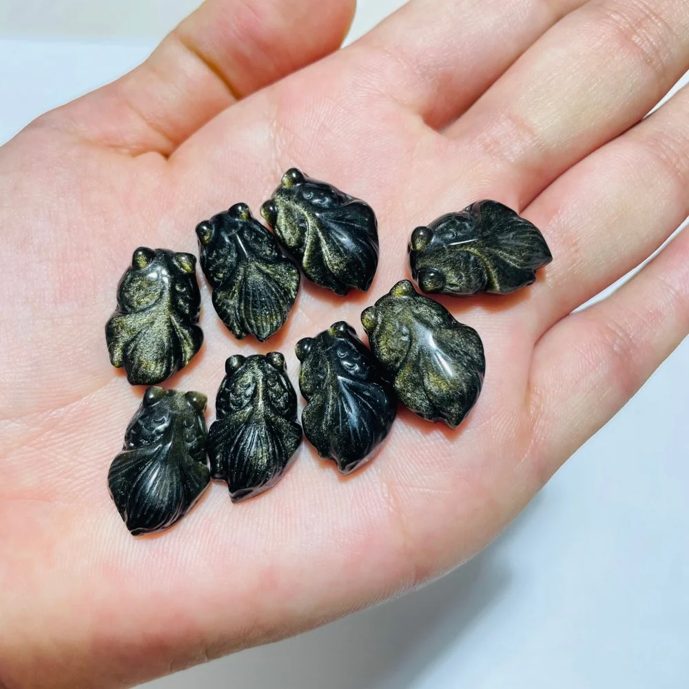 Mini Gold Sheen Obsidian Goldfish Carving Wholesale - Image 2