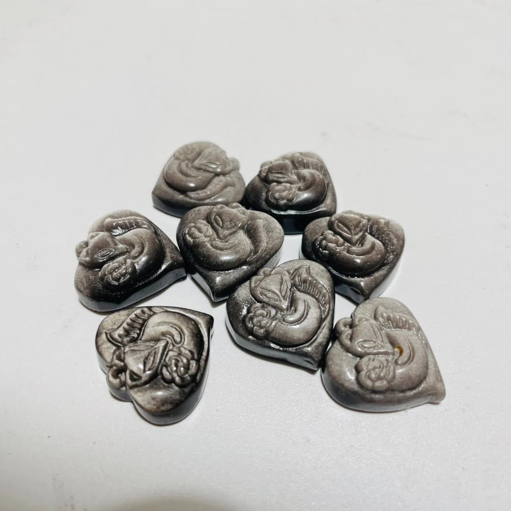 Mini Gold & Silver Sheen Obsidian Heart Fox Carving Wholesale - Image 3