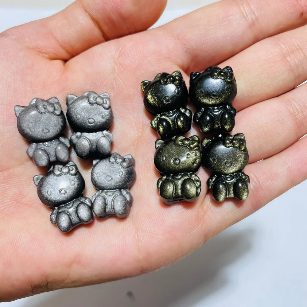 Mini Gold & Silver Sheen Obsidian Hello Kitty Carving Wholesale - Image 2