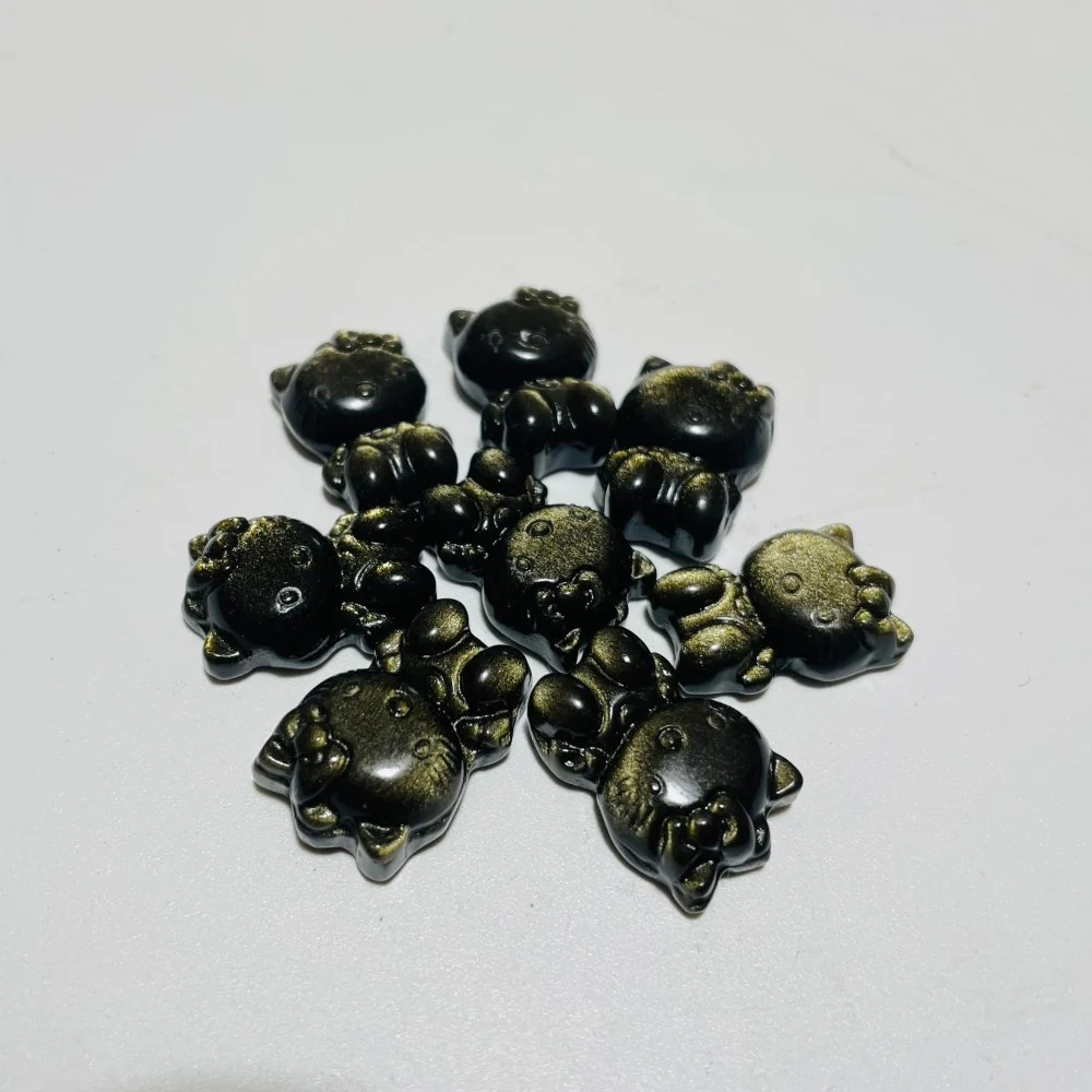 Mini Gold & Silver Sheen Obsidian Hello Kitty Carving Wholesale - Image 3
