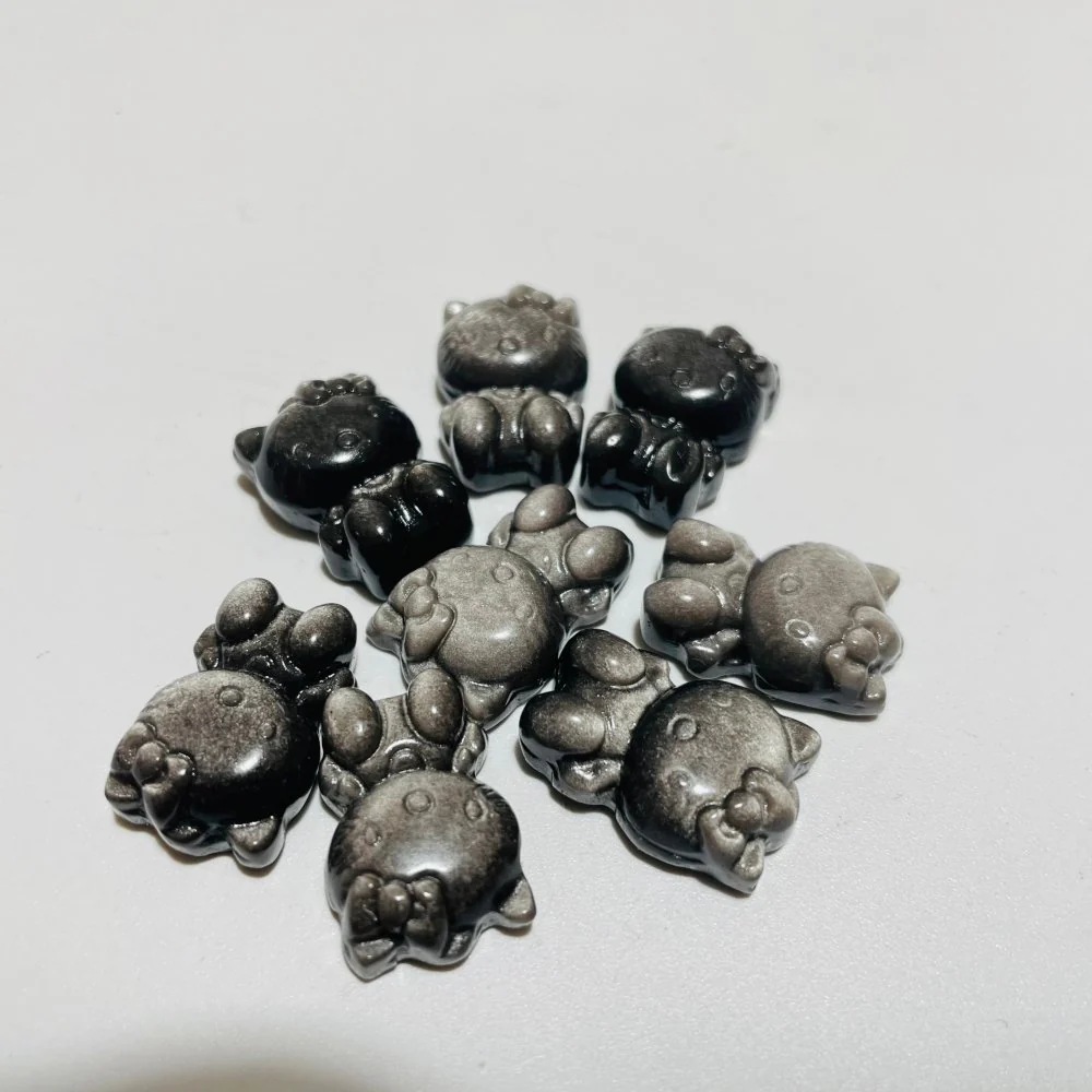 Mini Gold & Silver Sheen Obsidian Hello Kitty Carving Wholesale - Image 4