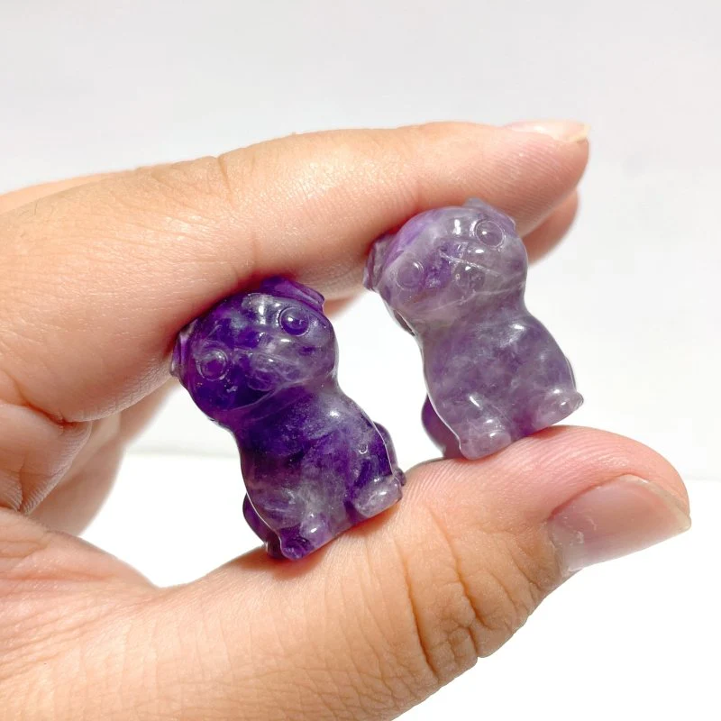 Mini Pug Dog Carving Wholesale Moss Agate Chevron Amethyst