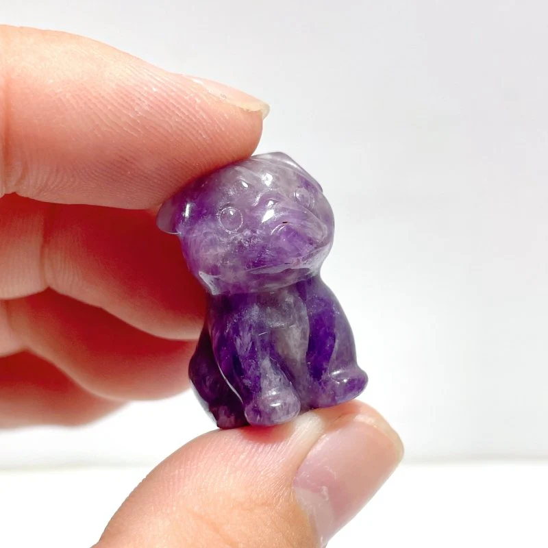 Mini Pug Dog Carving Wholesale Moss Agate Chevron Amethyst - Image 3