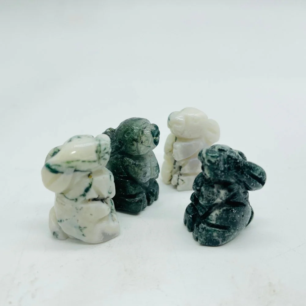 Mini Rabbit Carving Animal Rose Quartz&Moss Agate Wholesale - Image 4