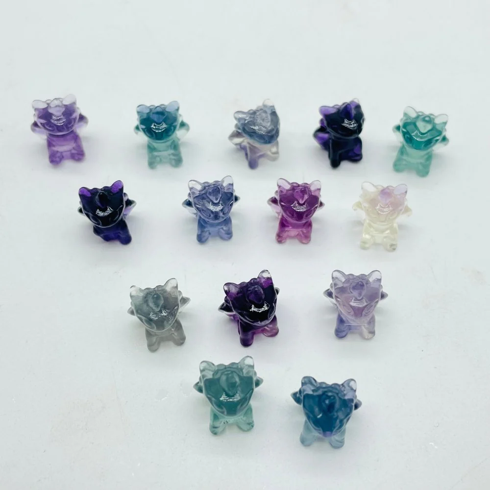 Mini Rainbow Fluorite Toothless Dragon Carving Crystals Wholesale - Image 3