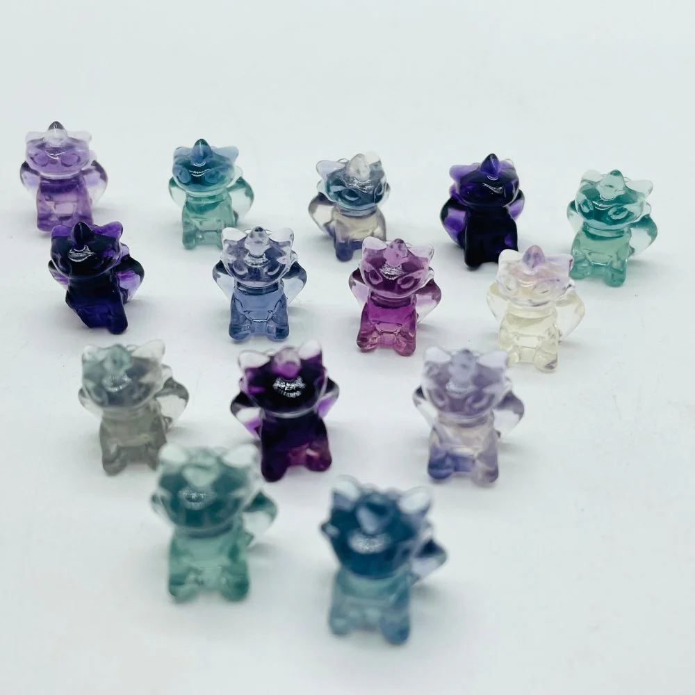 Mini Rainbow Fluorite Toothless Dragon Carving Crystals Wholesale - Image 4
