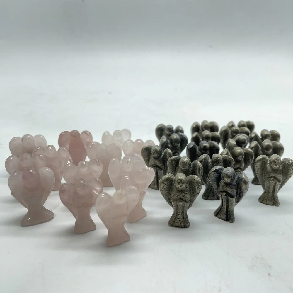 Mini Rose Quartz&Pyrite Angel Carving Wholesale - Image 3