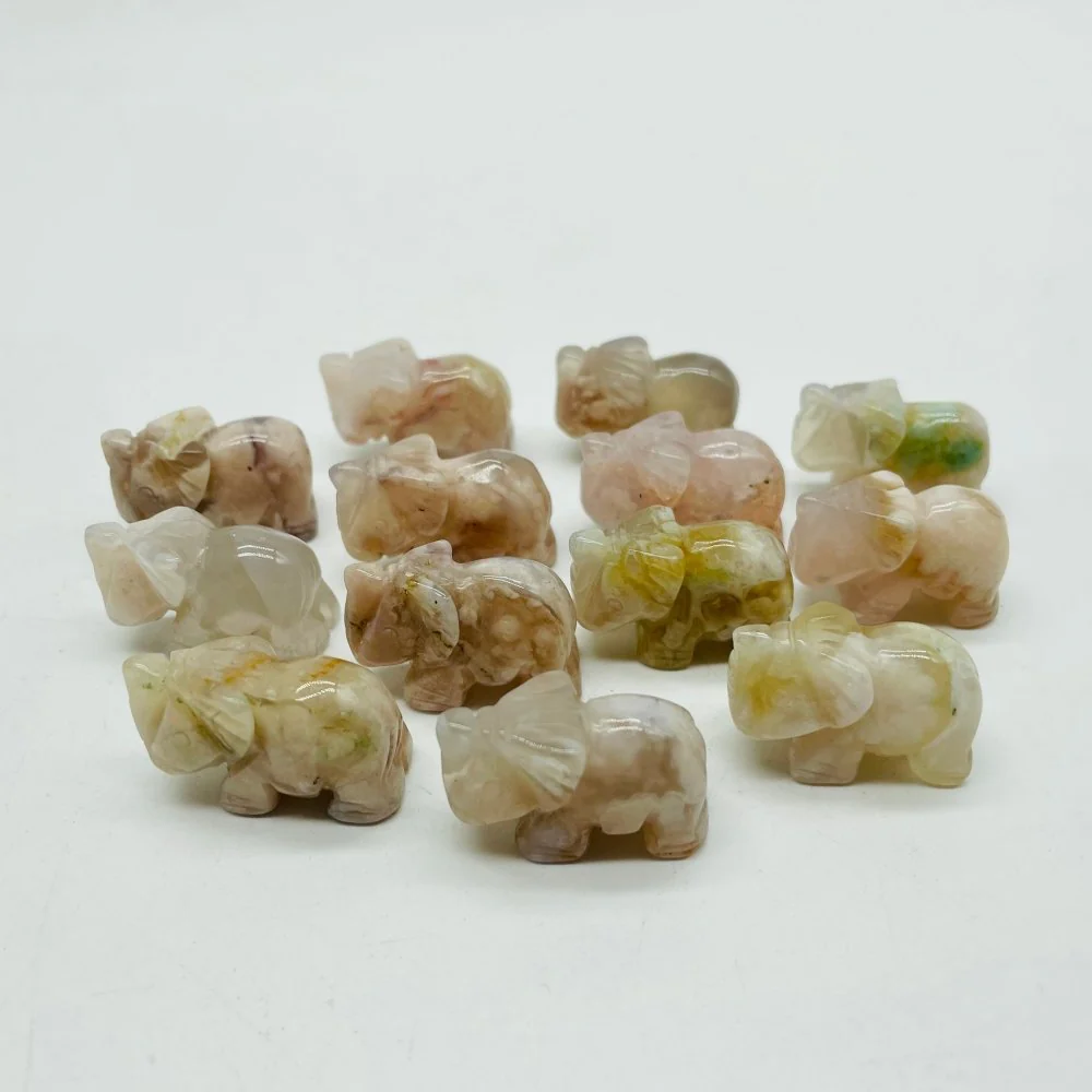 Mini Sakura Flower Agate Elephant Carving Animal Wholesale - Image 2
