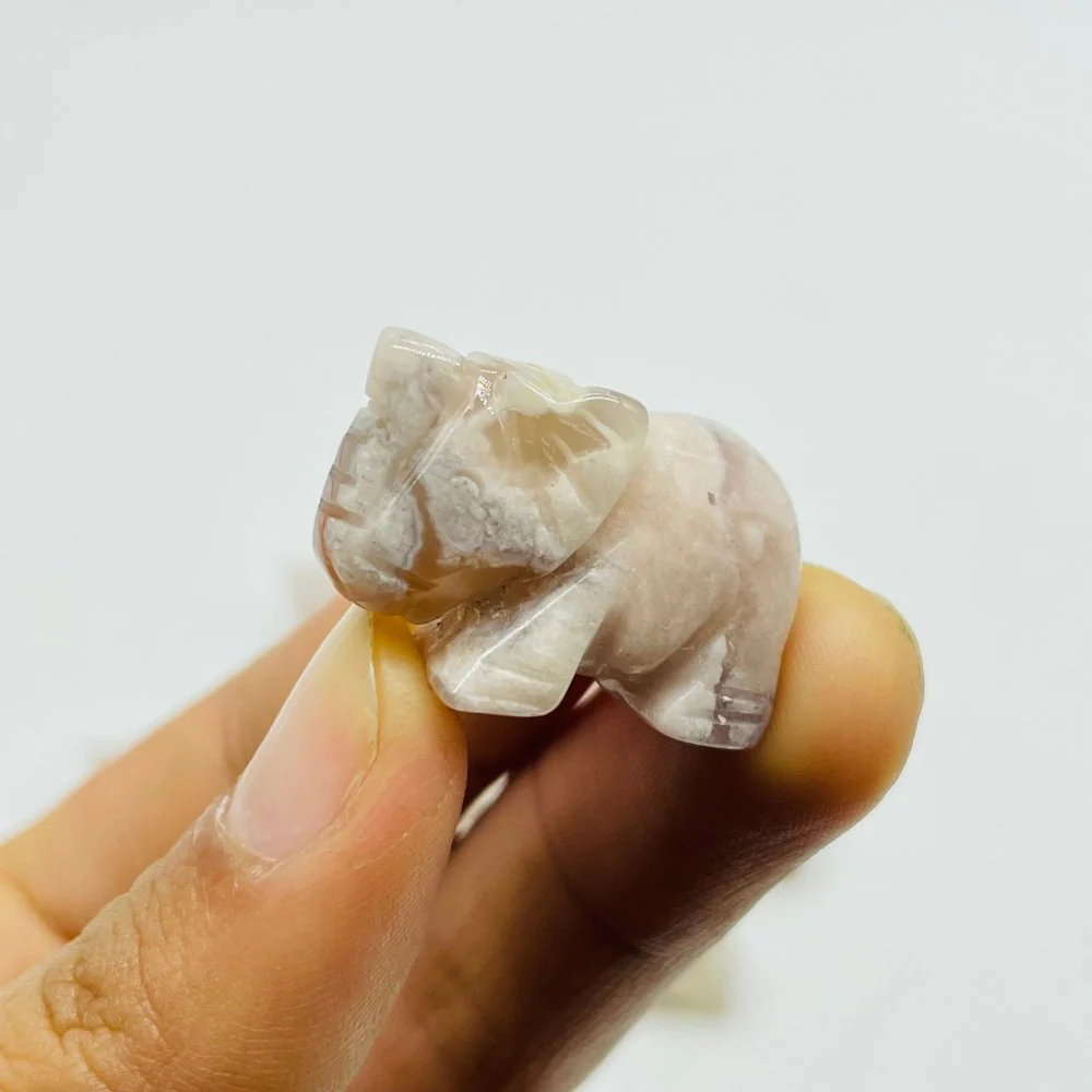 Mini Sakura Flower Agate Elephant Carving Animal Wholesale - Image 3