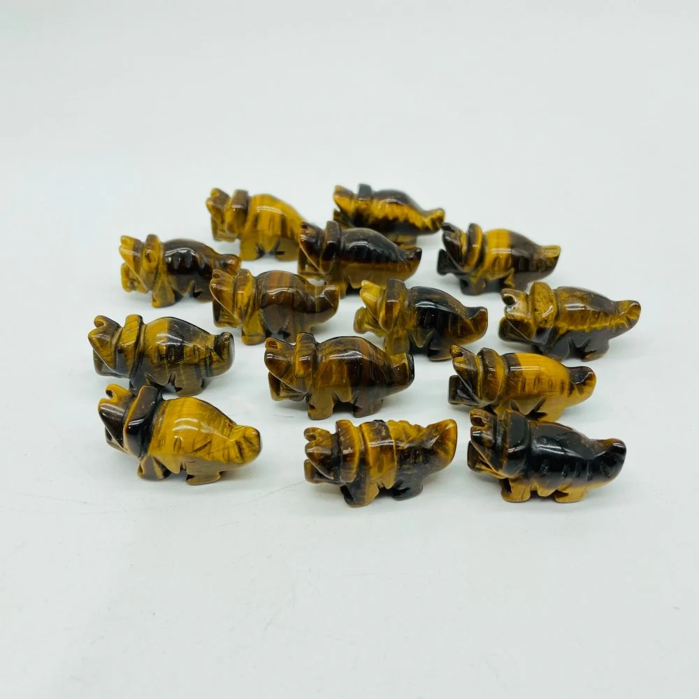 Mini Tiger Eye Three Horns Dinosaur Carving Wholesale