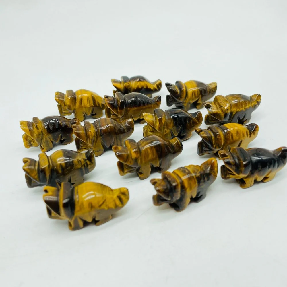 Mini Tiger Eye Three Horns Dinosaur Carving Wholesale - Image 3