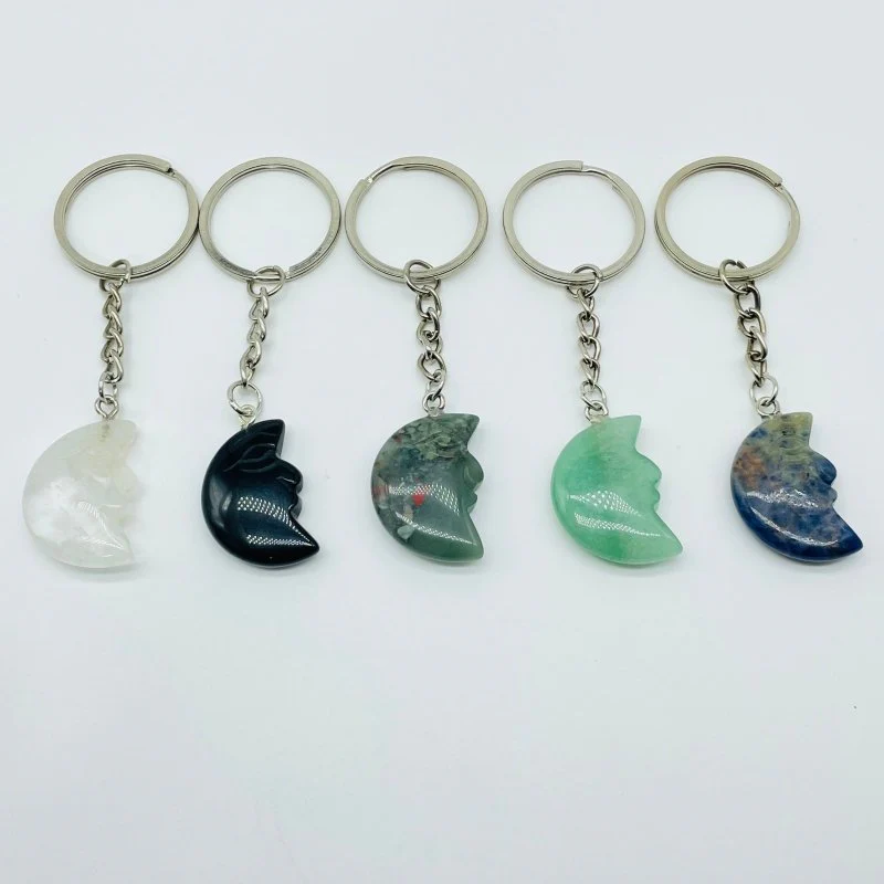 5 Types Moon Face Crystal Keychain Carving Wholesale Clear Quartz Black Obsidian - Image 2