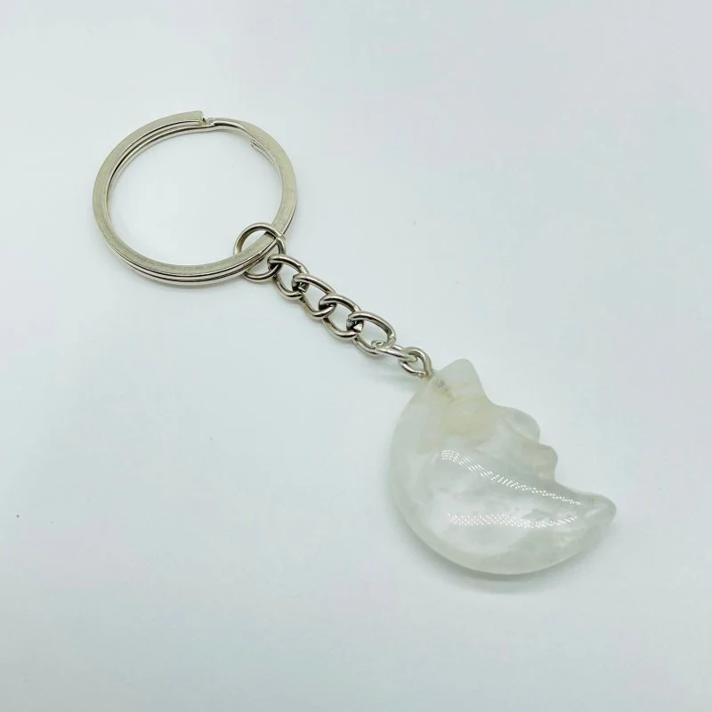 5 Types Moon Face Crystal Keychain Carving Wholesale Clear Quartz Black Obsidian - Image 3