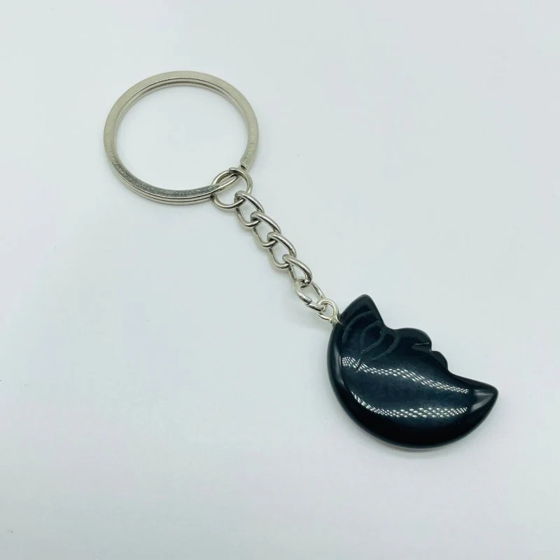 5 Types Moon Face Crystal Keychain Carving Wholesale Clear Quartz Black Obsidian - Image 4