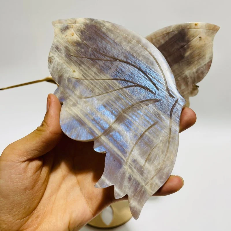 Blue Moonstone Mixed Sunstone Butterfly Carving With Stand - Image 3
