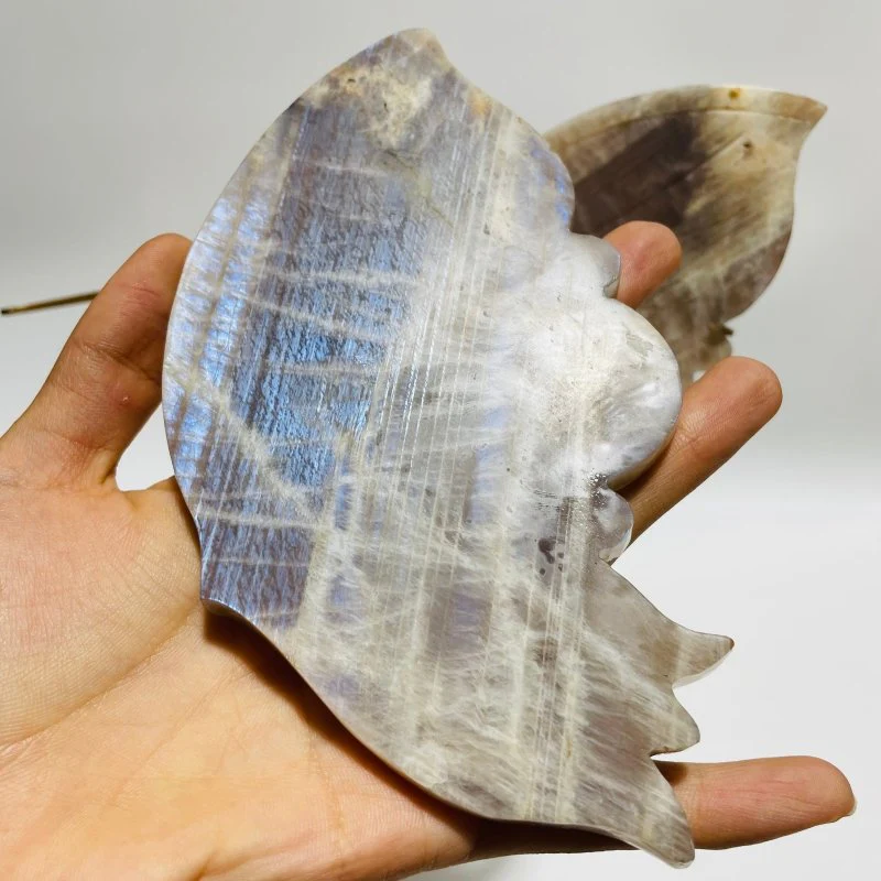 Blue Moonstone Mixed Sunstone Butterfly Carving With Stand - Image 5