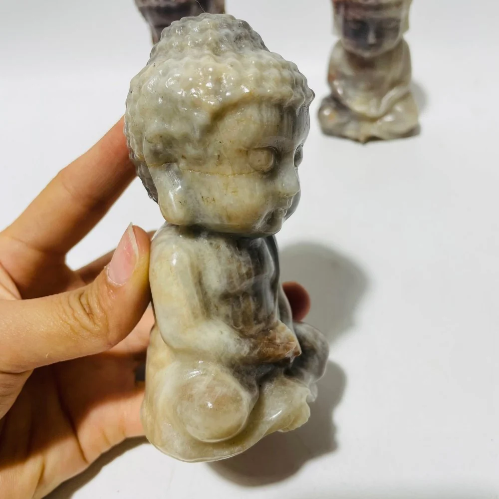 3 Pieces Moonstone Mixed Sunstone Baby Buddha Carving - Image 5