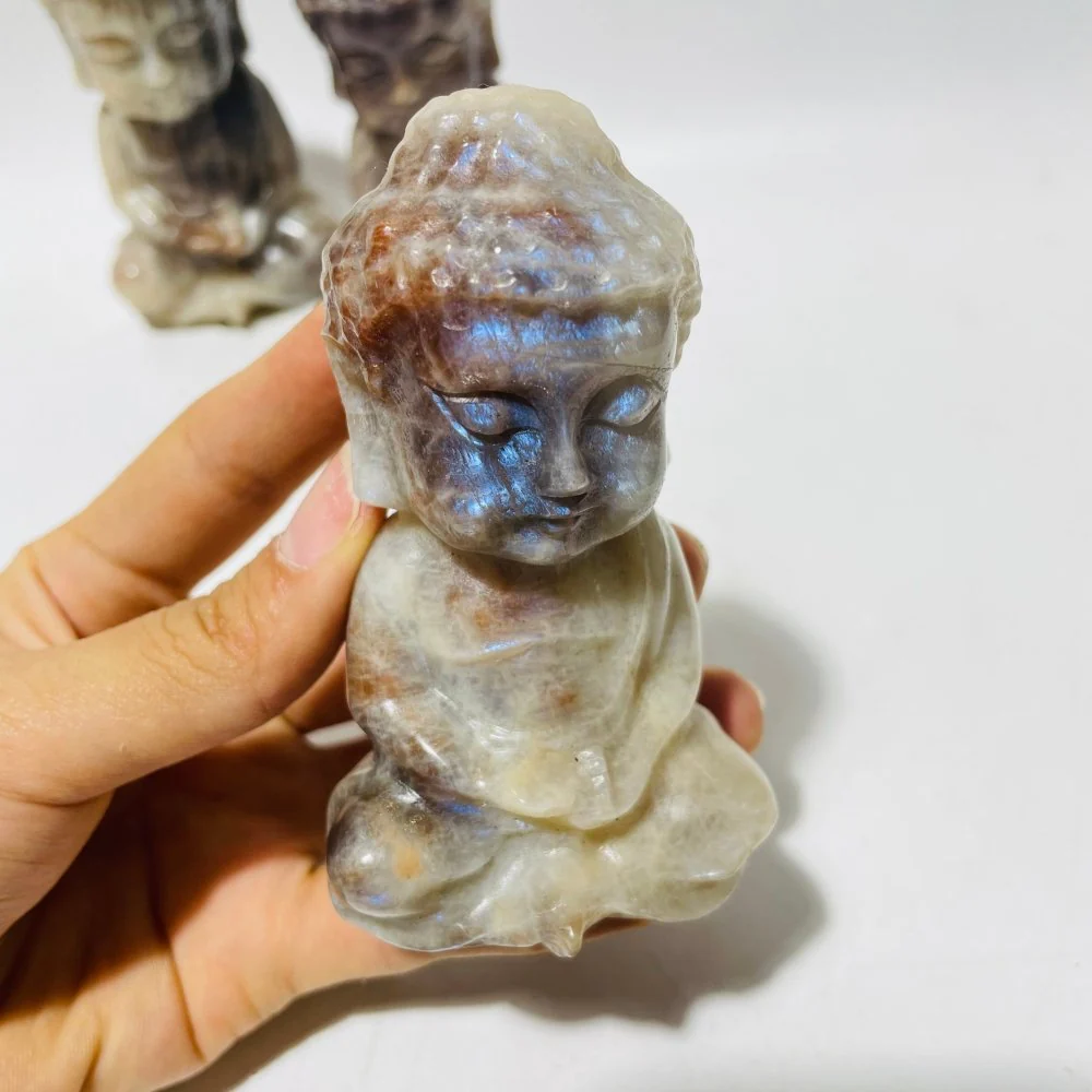 3 Pieces Moonstone Mixed Sunstone Baby Buddha Carving - Image 6