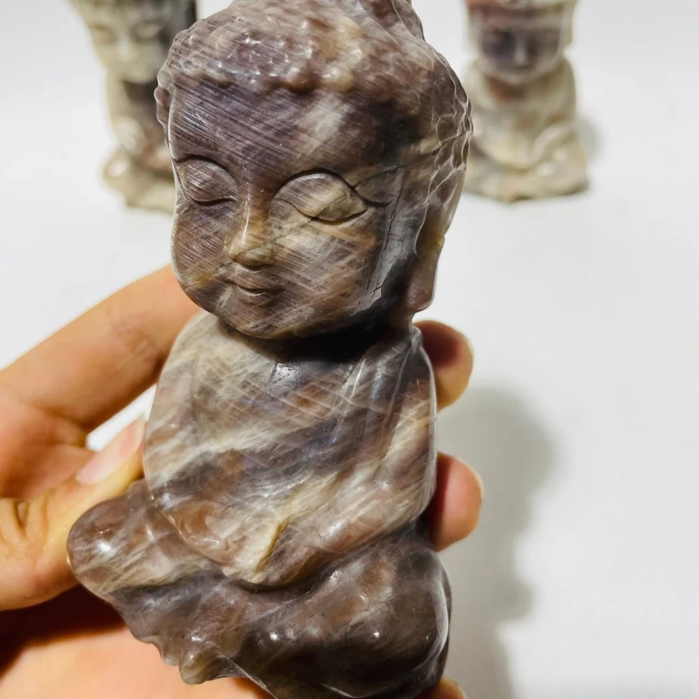 3 Pieces Moonstone Mixed Sunstone Baby Buddha Carving - Image 7