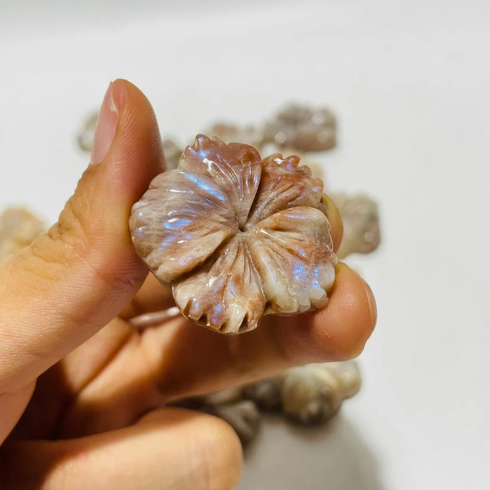 21 Pieces Beautiful Moonstone Mixed Sunstone Flower Carving - Image 8