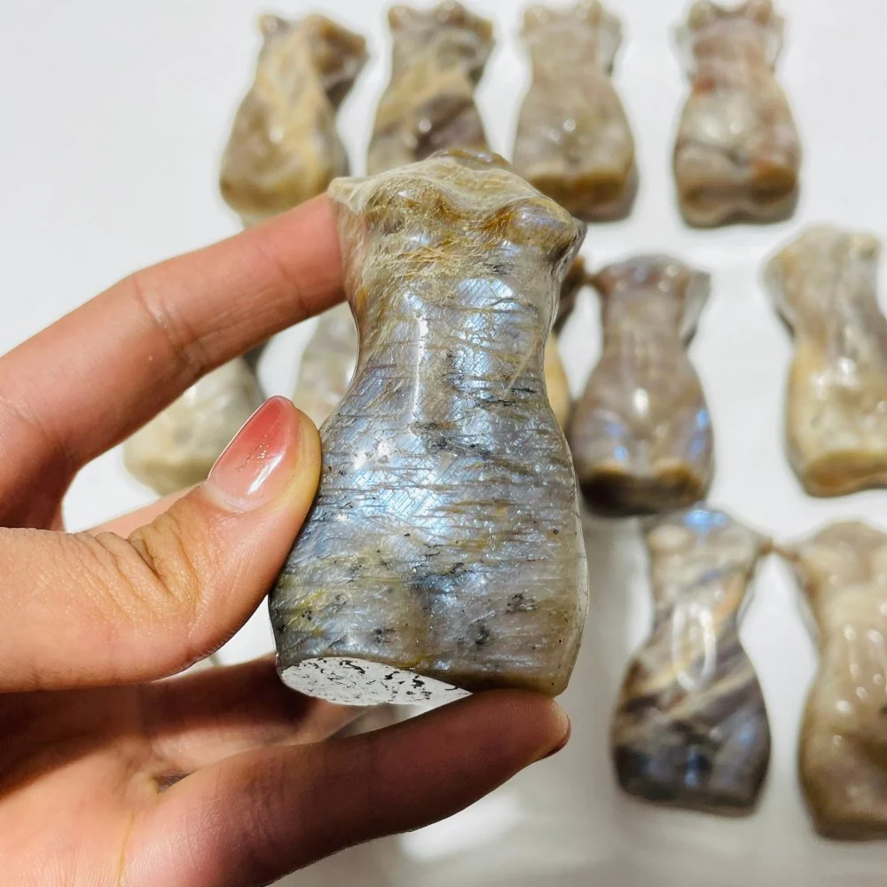 14 Pieces Moonstone Mixed Sunstone Goddess Carving Closeout - Image 3