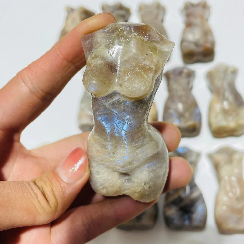 14 Pieces Moonstone Mixed Sunstone Goddess Carving Closeout - Image 5