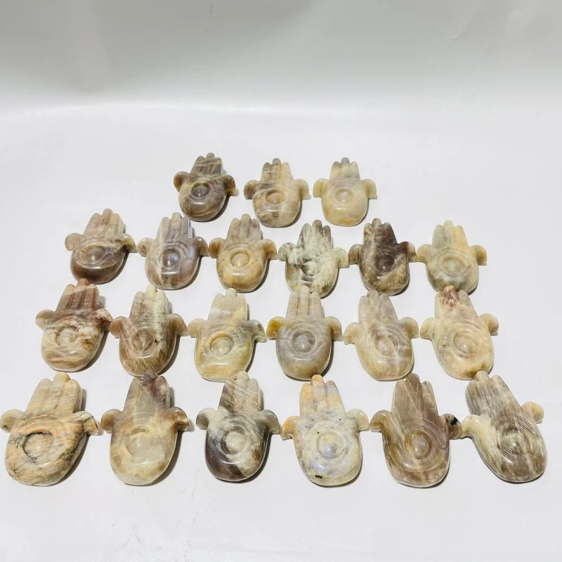21 Pieces Beautiful Moonstone Mixed Sunstone Hamsa Hand Carving - Image 2