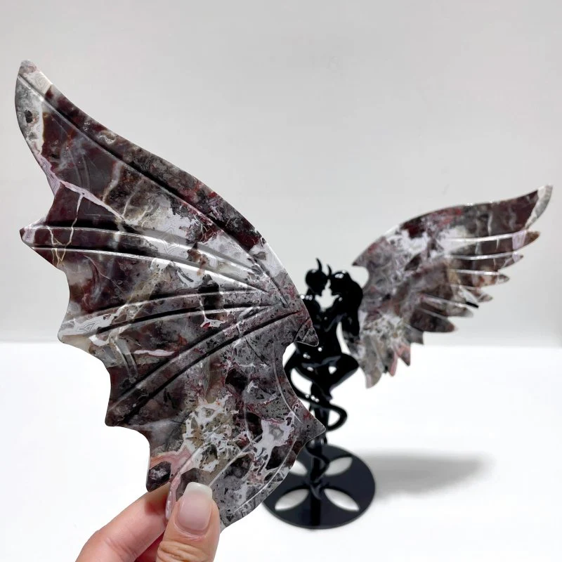 Morocco Agate Demon And Angel Wing Carving With Stand - Image 2
