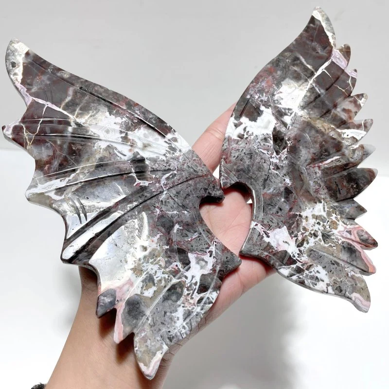 Morocco Agate Demon And Angel Wing Carving With Stand - Image 4