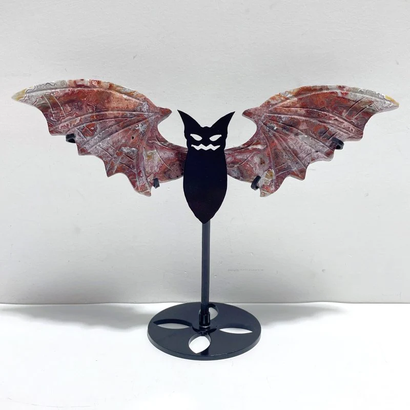 2 Pairs Morocco Agate Owl Wing Carving With Stand - Image 2